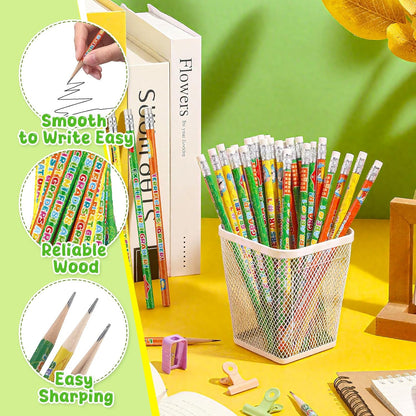 Tenceur 48 Pcs 1st Graders Pencils, 1 Motivational Cute Pencils Bulk with Erasers for Kids Student Teacher Classroom Reward Back to School Supplies