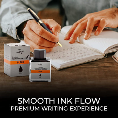 ZenZoi Fountain Pen Ink Bottle 50ml | Premium Designed Bottled Ink for Fountain Pens – Suitable for Calligraphy and All Branded Pens | Quick Drying and Smooth Flow Writing Experience (Black)