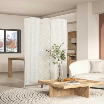HOMCOM Room Divider, 3 Panel Folding Privacy Screen, 6FT Tall Portable Wicker Weave Partition Wall Divider for Bedroom, Home Office, White