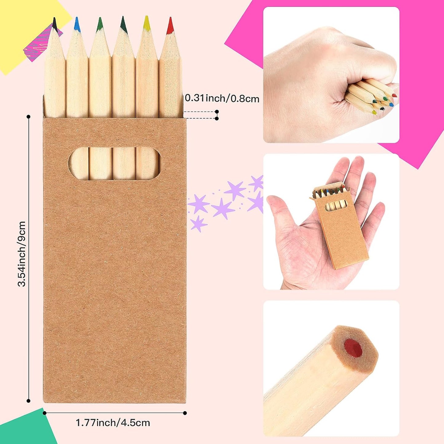 Faccito 200 Packs Mini Drawing Colored Pencils for Kids 3.5 Inch Portable Short Fat 6 Different color Pre Sharpened Pencils in Bulk for Children Painting Classroom School Supplies