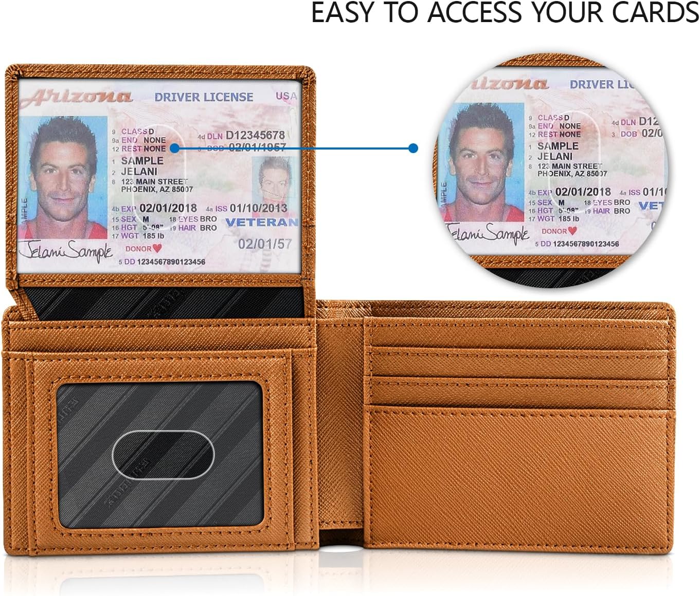 RUNBOX Wallet for Men Slim Rfid Leather 2 ID Window With Gift Box