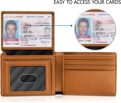RUNBOX Wallet for Men Slim Rfid Leather 2 ID Window With Gift Box