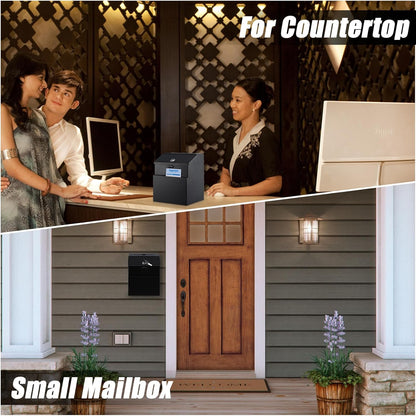 KYODOLED Suggestion Box with Lock and 50 Free Suggestion Cards, Metal Wall Mounted Ballot, Donation and Collection Key Drop Box with Slot & 2 Keys, 8H x 5.7W x 7L Inch, Black