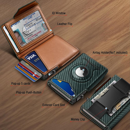 KEMISANT Airtag Wallet Men Gift,Mens Slim Front Pocket Wallet Money Clip Standard or Apple Airtag Use 3.8"×2.8"×0.9"