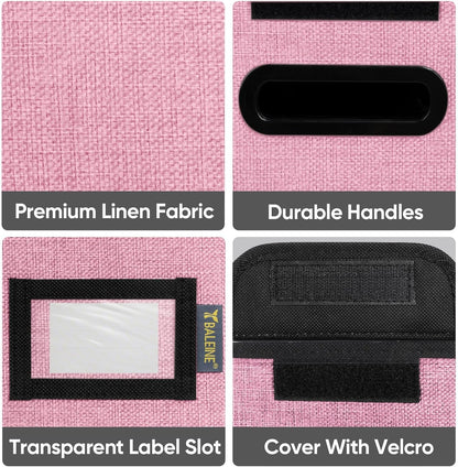 BALEINE File Organizer Box with Lid, Collapsible File Folder Organizer with Plastic Slide, Hanging File Folder Box for Office Document Storage (2 Pack, Pink, S)