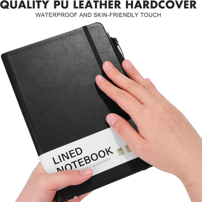 Aodaer 1 Set Lined Notebook Journal with Pen A5 Notebooks 100 GSM College Ruled Hardcover Notebook PU Leather Notepad with Pen Holder for Office School, 5.7 x 8.3 Inches, Black