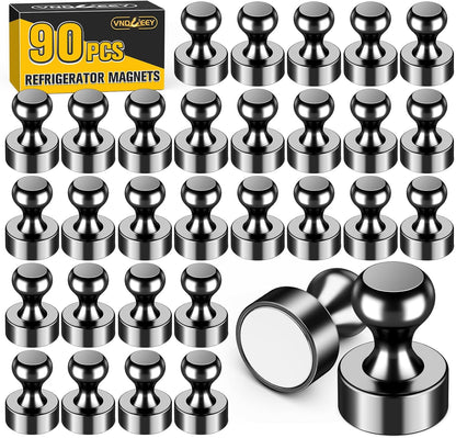 VNDUEEY 90 Pack Black Fridge Magnets, Refrigerator Magnets Strong Magnets for Whiteboard, Magnet Refrigerator, Small Magnet for Classroom, Kitchen, Office, Locker, Map Decorative