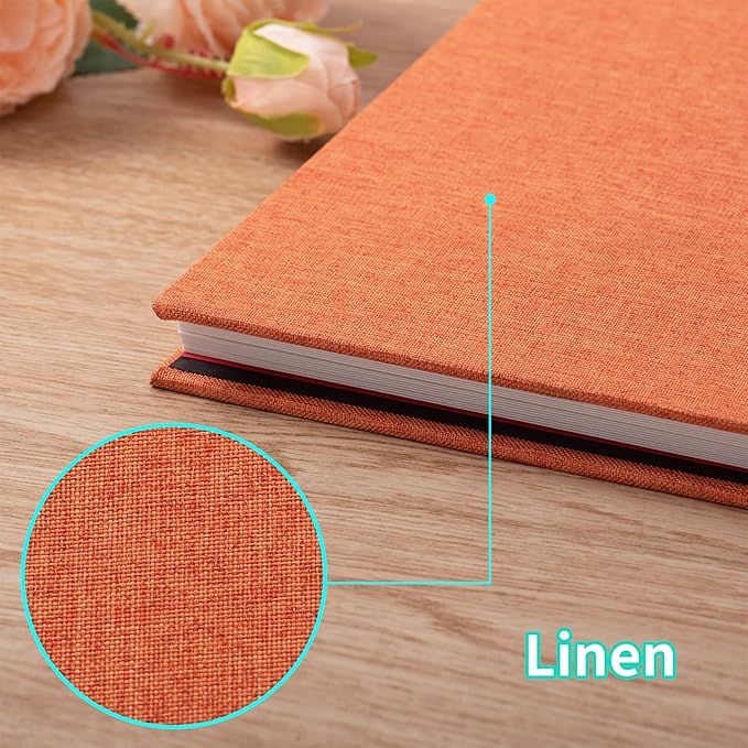 Photo Album Self Adhesive 3x5 4x6 5x7 6x8 8x10 8.5x11 11x10.6 Magnetic Scrapbook Album DIY Length 11x10.6 Inch 40 Pages Linen Cover DIY Photo Album with A Metallic Pen and and Plastic Board(Orange)
