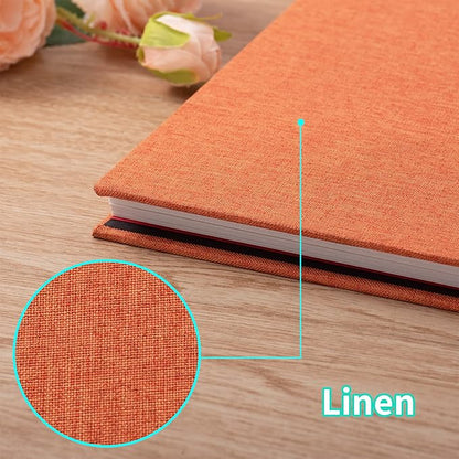 Photo Album Self Adhesive 3x5 4x6 5x7 6x8 8x10 8.5x11 11x10.6 Magnetic Scrapbook Album DIY Length 11x10.6 Inch 40 Pages Linen Cover DIY Photo Album with A Metallic Pen and and Plastic Board(Orange)