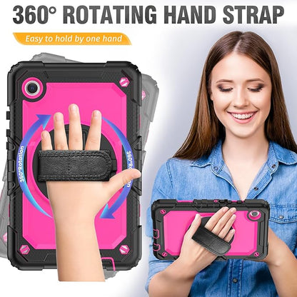 HXCASEAC Case for Samsung Galaxy Tab A9 8.7 Inch, Protective with Screen Protector/Hand Strap/Pen Holder, Sturdy Shockproof for Samsung A9 Tablet Case SM-X110 SM-X115 SM-X117 - Rose