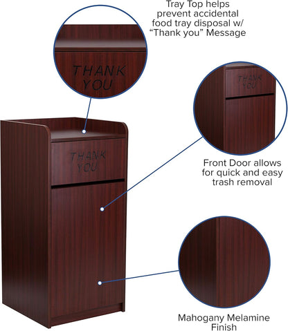 Flash Furniture Sony Laminate Wood Commercial-Grade Trash Receptacle with Tray Top, Wooden Restaurant Trash Can Garbage Receptacle, Mahogany