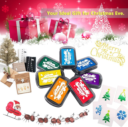 7 Washable Ink Pads for Rubber Stamps, Letter Stamps, Paw Print Stamp Pad For Dogs, Baby Footprint, Fingerprint, Stamp Pads For Kids on Scrapbooking, Card Making Supplies- Large Safe Non-Toxic Ink Pad