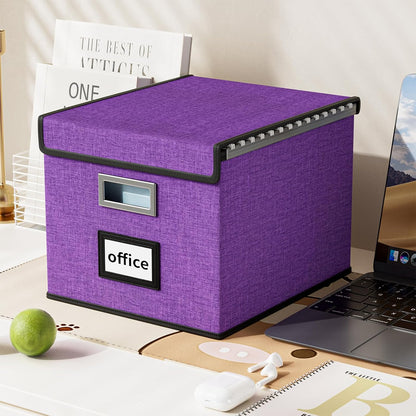 Huolewa File Organizer Box with Lid, Collapsible File Folder Organizer for Office Document Storage, Filing Box with Plastic Slide for Letter/Legal Size Hanging Files, Purple