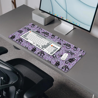 Gothic Cat Skeleton Flowers Mouse Pad,Extended Cat and Floral Mousepad Desk Pad with Stitched Edges,Non-Slip Waterproof Rubber Base Mouse Mat for Office Computer Keyboard Laptop Home(27.5x11.8 in)