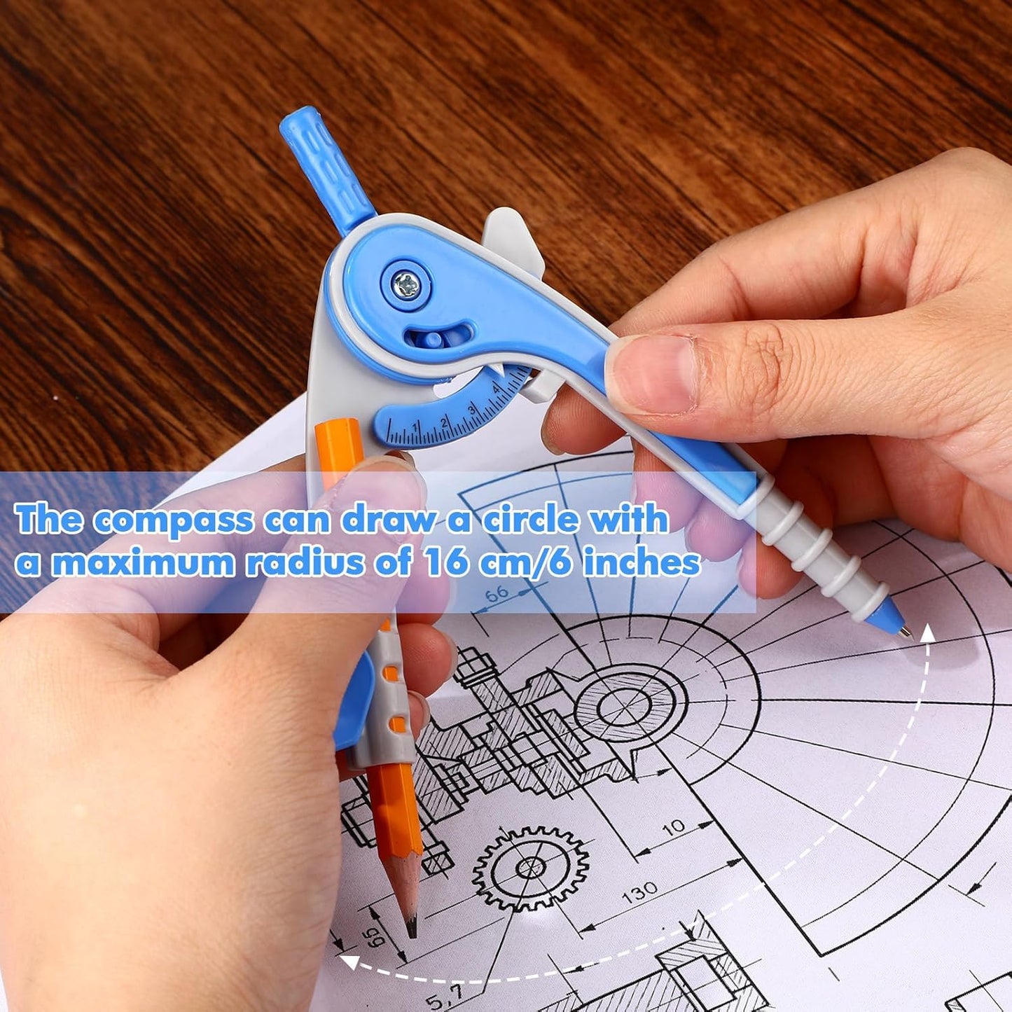 Zonon 1 Set Plastic Geometry Math Set 7 Pcs Includes 6'' / 4 '' Protractor, Drawing Compass, 45/60 Degree Triangle Rulers, 12'' / 6'' Math Ruler Transparent for Office Supplies(Blue)