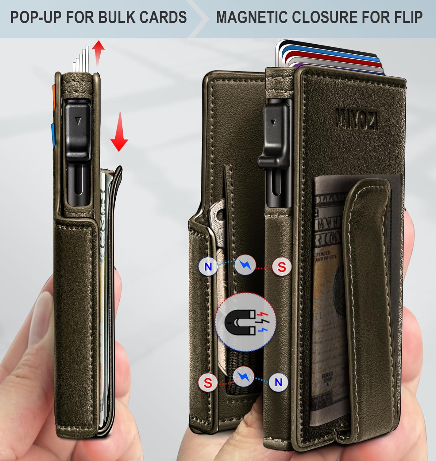 Men Wallet,with Money Clip Coins Pocket ID Window,Slim Front Pocket RFID Blocking Pop-up Card Holder 3.9"x 2.7", Gift Boxed