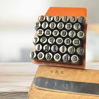 HimaPro Number and Letter Stamp Set 36 PCs Lowercase Industrial Grade Letters 'a'-'z', '&', '0'-'9' in a Plastic Box (3mm - 1/8 Inch)