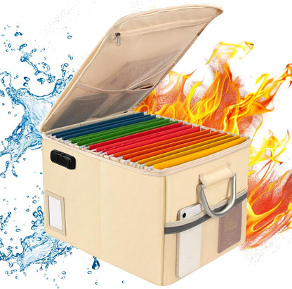 TOMKID Fireproof Document Box, Fire Proof Safe Box for Home Document Organizer with Lock, Fire Office Storage Cabinet for Hanging Letter/Legal Folder 16.1 x 12.9 x 11in (Off-white)