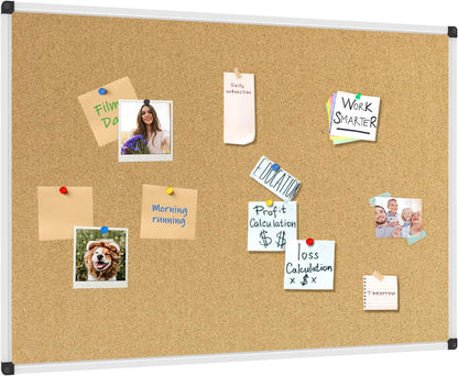 XBoard Cork Board 36 x 24, Notice Cork Bulletin Board, Corkboard with Aluminum Frame and Push Pins for Display