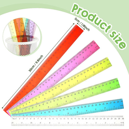 Fumete 600 Pack 12 Inch Plastic Rulers Bulk for Classroom Operation Christmas Supplies Flexible Transparent Assorted Color Ruler with Centimeters and Inches for Office Teacher Student
