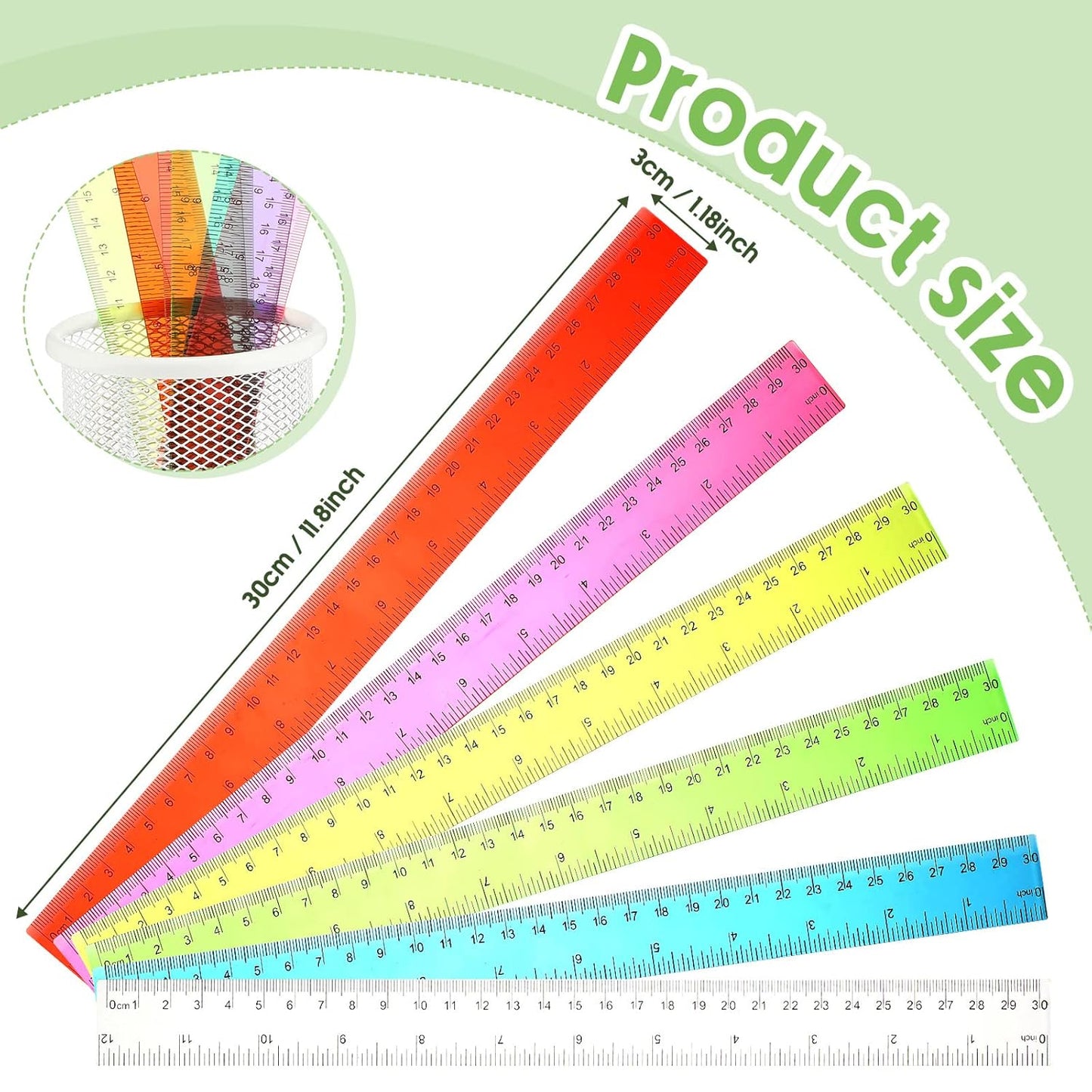 Fumete 144 Pack 12 Inch Plastic Rulers Bulk for Classroom Operation Christmas Supplies Flexible Transparent Assorted Color Ruler with Centimeters and Inches for Office Teacher Student