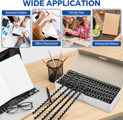 MYFULLY 100 Pack 21 Ring Plastic Comb Binding Spines | 1/4 Inch Diameter, 20 Sheet Capacity, A4, Black Binding Comb (1/4" (20 Sheet Capacity))