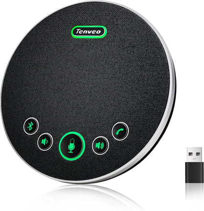 Tenveo Conference Speaker Microphone, Bluetooth/Dongle/USB Connectivity, 360° Sound Pickup and AI Noise Reduction, Compatible with Zoom, Teams, OBS, Supports 10-12 People for 8 Hours of Talk Time