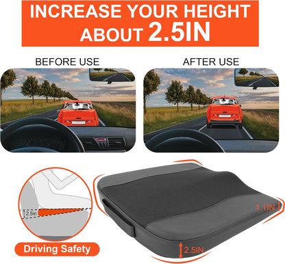 Car Seat Cushion, Comfort Memory Foam Car Cushions for Driving - Sciatica & Lower Back Pain Relief, Driver Seat Pillow for Auto, Office Chair, Wheelchair - Obsidian Speck Black