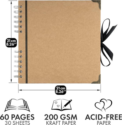 Bstorify Scrapbook Album 60 Pages (8 x 8 Inch) Brown Thick 200gsm Kraft Paper, Photo Album Scrapbook, Memory Book - Ideal for Your Scrapbooking Albums Art & Craft Projects