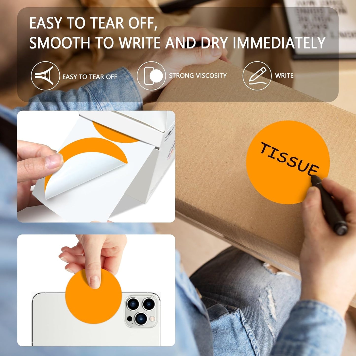 PARLAIM 3" Diameter Round Orange Color Coding Sticker, 4 Rolls 2000PCS Circle Dot Label,Permanent for Inventory Box Labeling