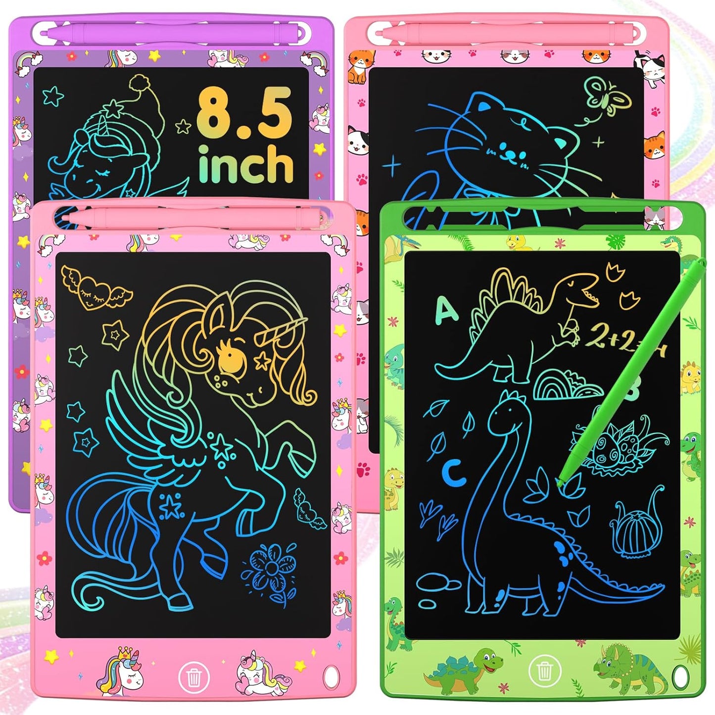 4 Pack LCD Writing Tablet for Kids, 8.5 Inch Colorful Doodle Board Drawing Pad, Party Favor Educational Learning School Prize Birthday Gifts for Boys Girls Age 3 4 5 6 7 8