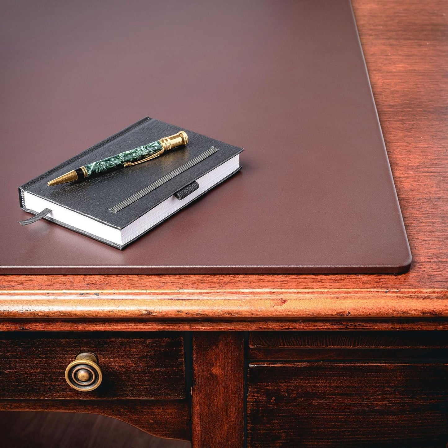 Dacasso 24" x 19" Chocolate Brown Leatherette Luxury Desk Mat Blotter w/Out Side Rails for Writing - Executive Desk Surface Protector