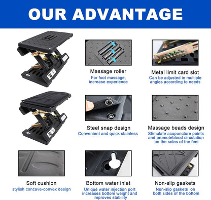 Adjustable Foot Rest and Footstool Under Desk, Ergonomic Leg Rest with Massage Roller, Height & Angle Adjustable, Detachable Cushion for Office and Home (Black)