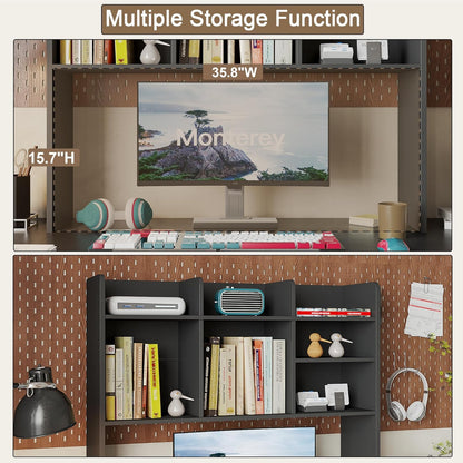 ChooChoo Desktop Bookshelf, Wood Desk Hutch Organizer with 7 Shelves for Computer Desk, Desktop Shelf Bookshelf Storage for College Dorm Office Home, Black