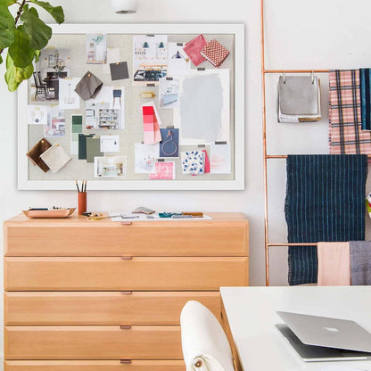 Cork Board Bulletin Board 18" x 24", Large Linen Corkboards with Frame for Walls, Cute Picture Display Pin Board Vision Board for Room School Office Bedroom 20 Pushpins Vintage White