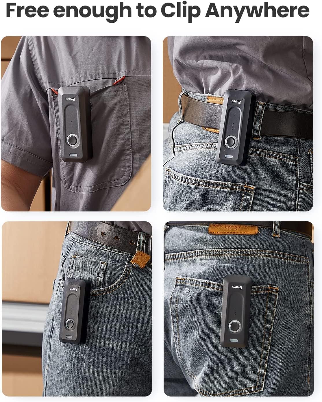 Eyoyo 2D Bluetooth Barcode Scanner Wireless with Clip, 2000mAh Battery with Level Indicator, Portable Mini QR Bar Code Reader for Library Book Inventory Compatible with iPhone, iPad, Android Phone