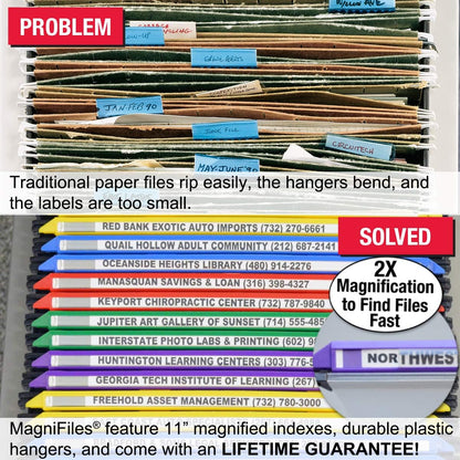 Ultimate Office MagniFile Hanging File Folders V- Bottom Letter Size with 11 inch Magnified Indexes That Double The Size of Your File Titles to Find Files Fast. (Set of 10 Frost)