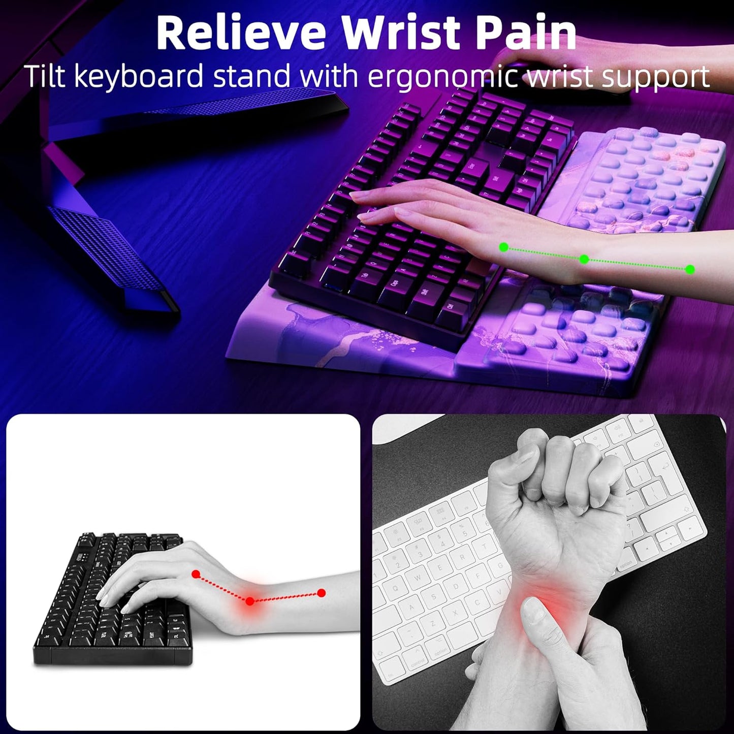 Ospelelf Computer Keyboard Stand Tilt with Wrist Rest, Comfy Ergonomic Keyboard Riser Holder for Desktop