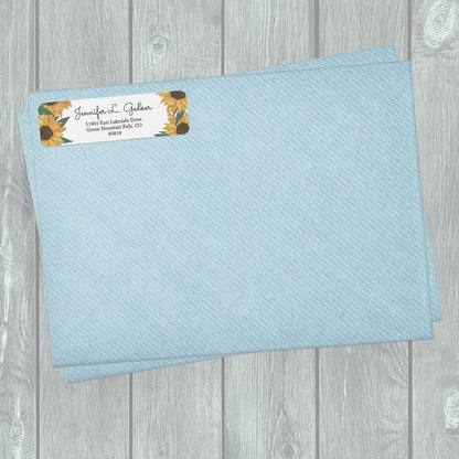 Illustrated Sunflower Rolled Address Labels/Roll of 250 Floral Garden Personalized Address Labels/Designer Return Address Stickers in Elegant Plastic Dispenser