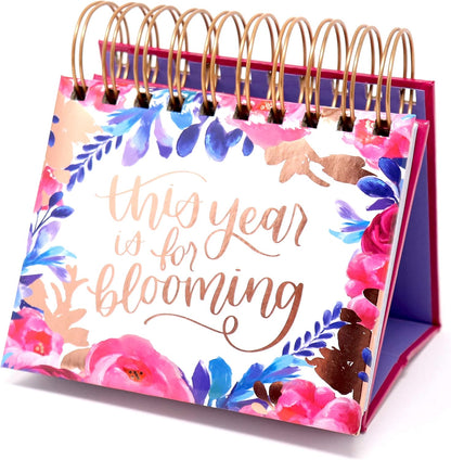 bloom daily planners Undated Perpetual Desk Easel with Motivational Quotes - Inspirational Standing Flip Calendar for Women - Page A Day (5.25" x 5.5") - Hand-Lettered