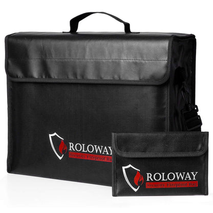 ROLOWAY Large (17 x 12 x 5.8 inches) Fireproof Bag, Water Resistant Fireproof Document Bag Safe for Money, Documents and Valuables Storage