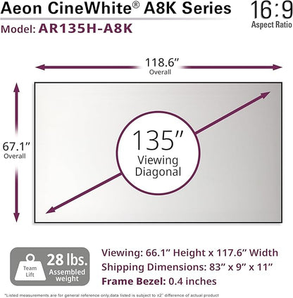 Elite Screens Aeon CineWhite A8K, 135" Diag, 16:9 Aspect Ratio, ISF Certified 8K Ultra HD Home Theater Fixed Frame Edge Free Projection Sound Transparent Perforated Weaved Screen, AR135H-A8K