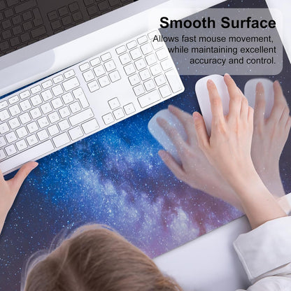 QIYI Large Desk Pad, Milky Way Mouse Pad Desktop Decor, Waterproof PU Leather Desk Cover Protector, Desk Accessories for Office Home Work Writing Gaming 31.5" x 15.7" - Blue Galaxy