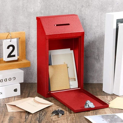 Metal Donation Cash Box Collection Safe Suggestion Box with Lock Wall Mounted Mailbox Delivery Ballot Container for Home Office Outdoor Door(Red)