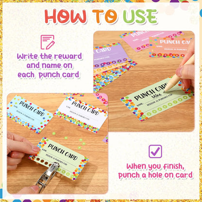 Fumete 400 Pcs Punch Cards for Classroom Reward Cards Behavior Incentive Loyalty Awards for Kids Students Teachers School Business, 8 Styles, 3.5 x 2 in(10 Polka Dots Punches Style)