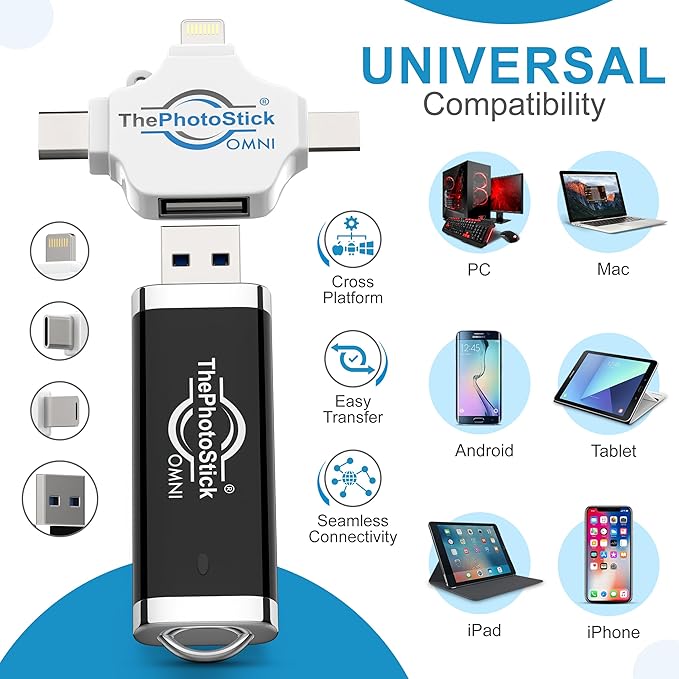ThePhotoStick Omni 128GB - Secure Photo & Video Backup | ThePhotoStick Omni Protective Case - Water Resistant & Shockproof USB Storage