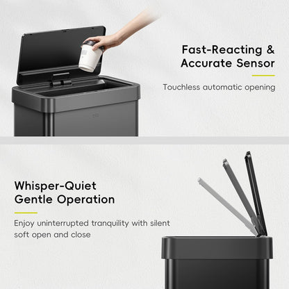 EKO Mirage X 80 Liter / 21.1 Gallons Motion Sensor Trash Can, Automatic Large Kitchen Trash Can Touchless, Stainless Steel, Matte Black