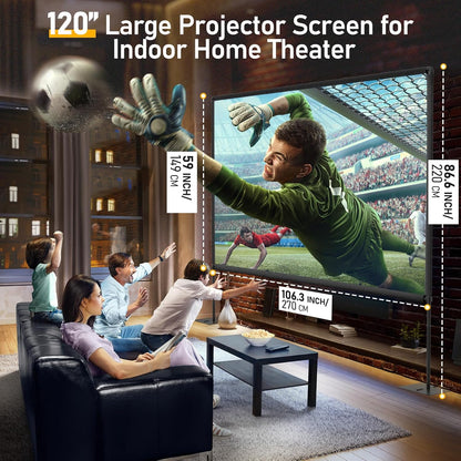 EMART Outdoor Projector Screen with Stand, 120 Inch Portable Projector Stand Indoor 16:9 4K HD Rear Front Movie Screen with Heavy Flat Base for Backyard, Party, Night(Include Water Bag, Carry Bag)
