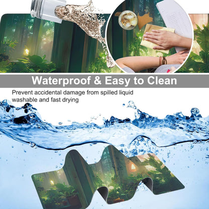 Desk Mat, Cute Lofi Green Extended Large Gaming Mouse Pad for Desk XXL, Non-Slip Rubber Base Stitched Edges Waterproof Long Computer Keyboard Desk Pad Mouse Mat for Home Office Gaming 35.4"X15.7"