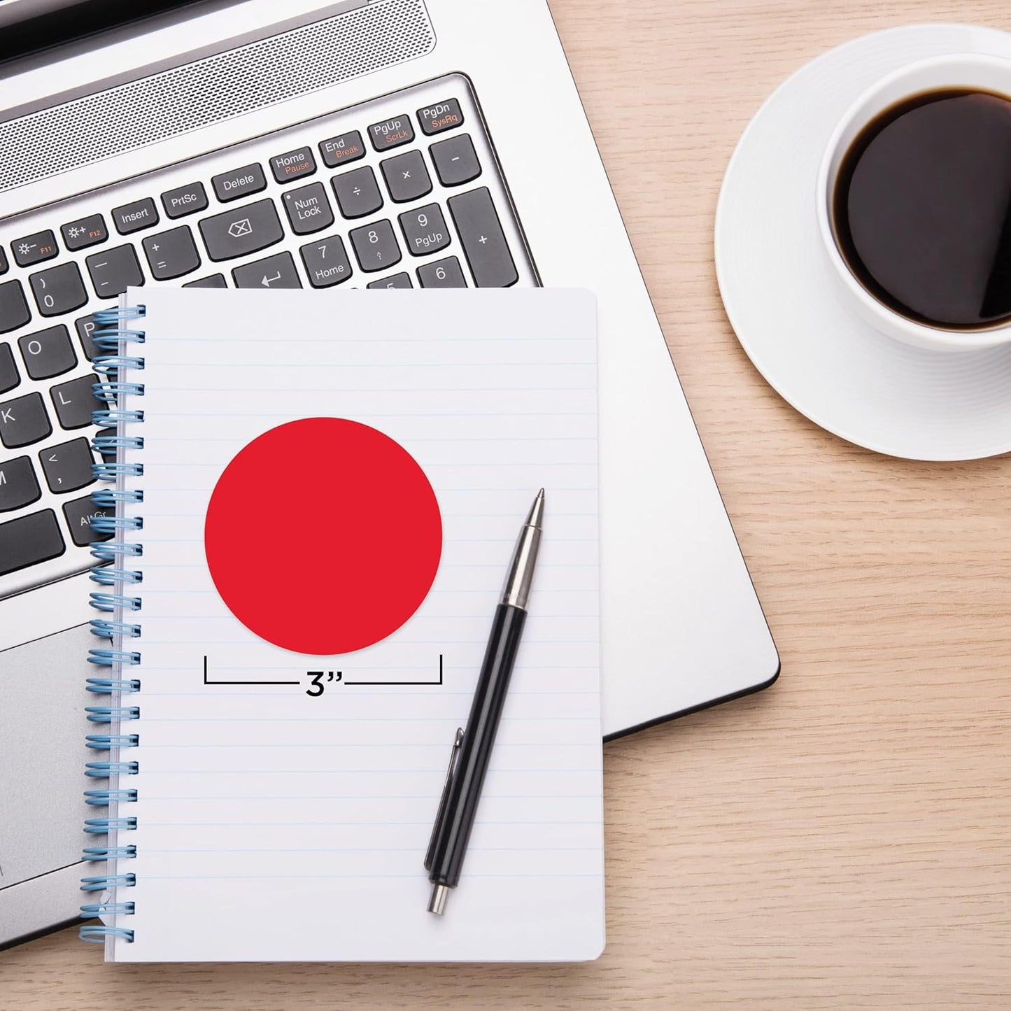 ChromaLabel 3 Inch Circle Sticker Labels, Easy to Write On Colored Dot Stickers, Permanent Adhesive Labels for Organization and Inventory - 500 Sticky Dots per Roll, Red Dot Stickers - Case of 5